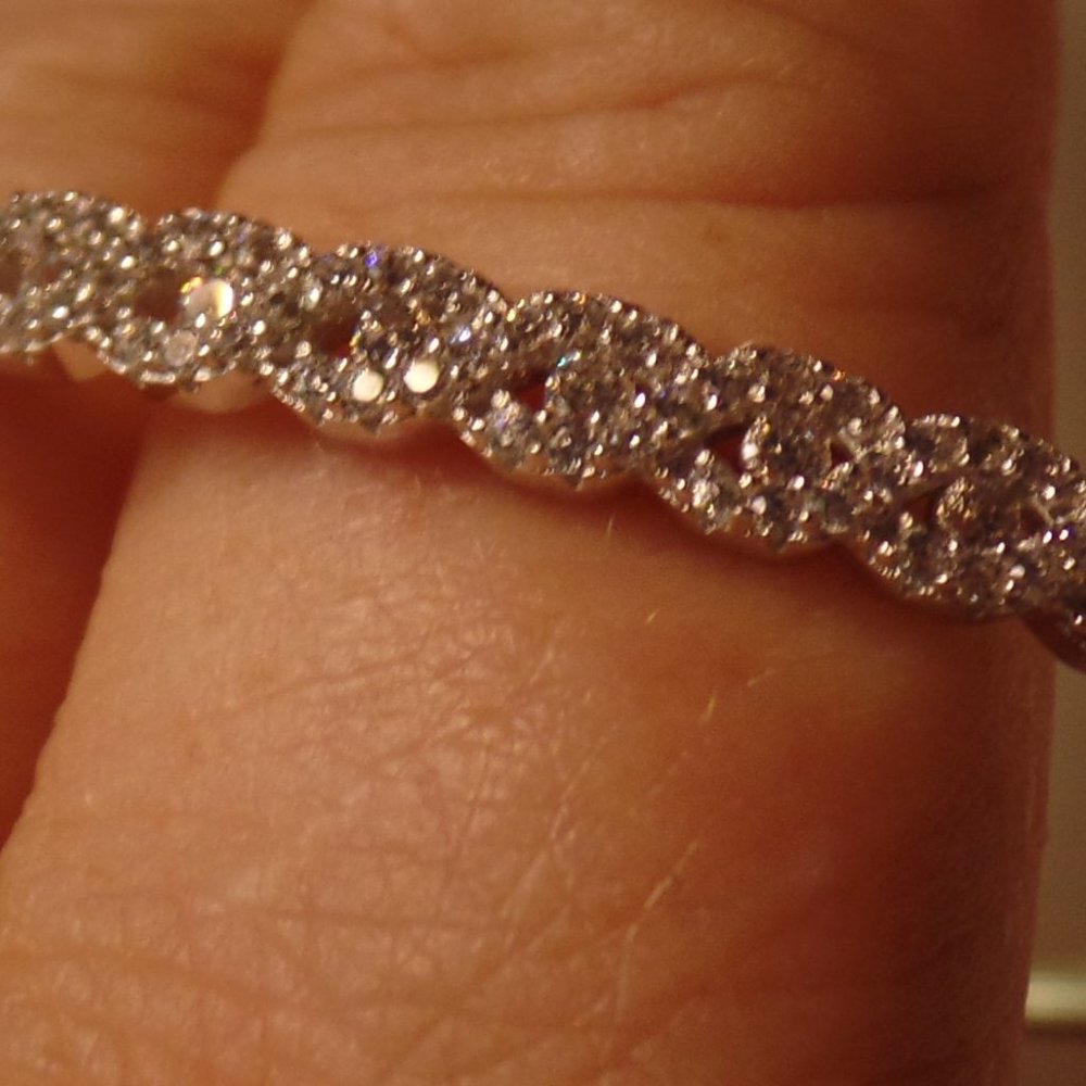 Sterling Silver 9.25 CZ Bangle Bracelet W 3 Locks NWT $175.00